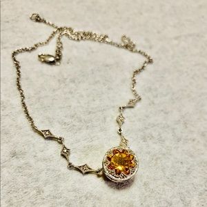 Genuine Diamond, White Gold & Citrine Necklace